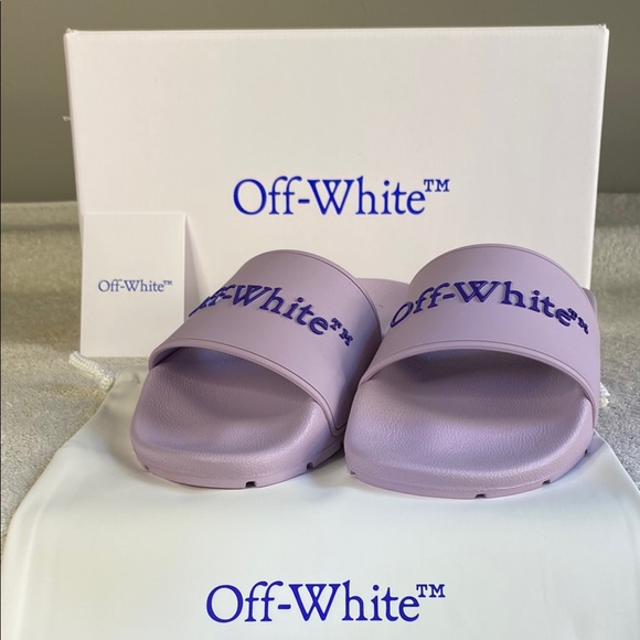 NEW & SOLD OUT OFF-WHITE Bookish Logo Slide Sandals in Lavender (EU 37 / US 7) - Picture 1 of 7